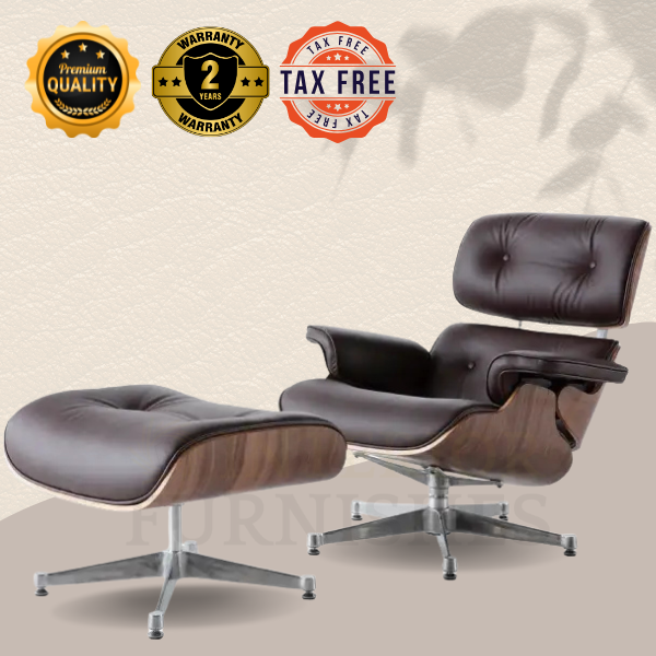 Eames Inspired Lounge Chair - Walnut Veneer & Dark Brown Leather | Classic Design for Your Home