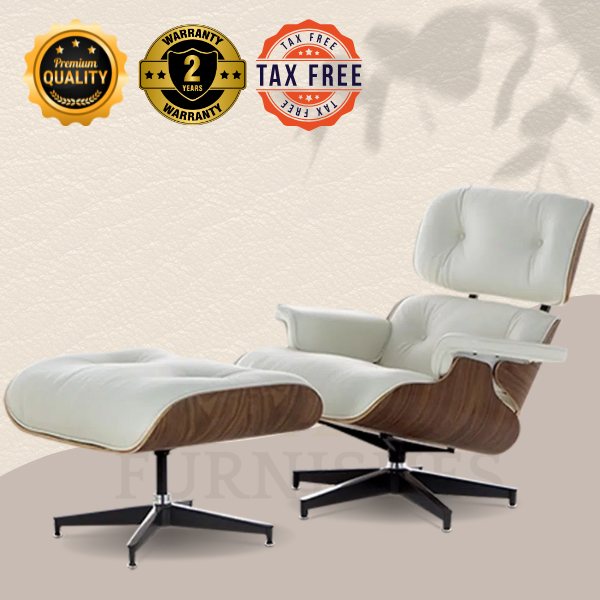 Replika des Charles Eames Lounge Chairs – Walnussfurnier Weiß