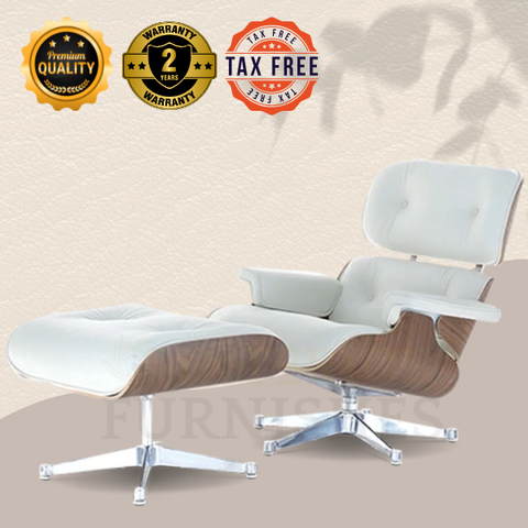 Replika des Charles Eames Lounge Chairs – Walnussfurnier Weiß