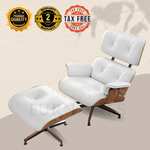 Eames Style XL Version Lounge Chair and Ottoman - Rosewood Black and White leather