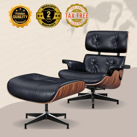 Eames Style XL Version Lounge Chair and Ottoman - Rosewood Black and White leather