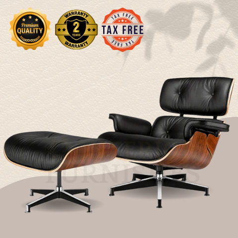 Eames Style XL Version Lounge Chair and Ottoman - Rosewood Black and White leather