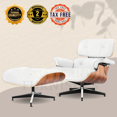 Eames Style XL Version Lounge Chair and Ottoman - Rosewood Black and White leather