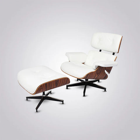 Eames Style XL Version Lounge Chair and Ottoman - Rosewood Black and White leather