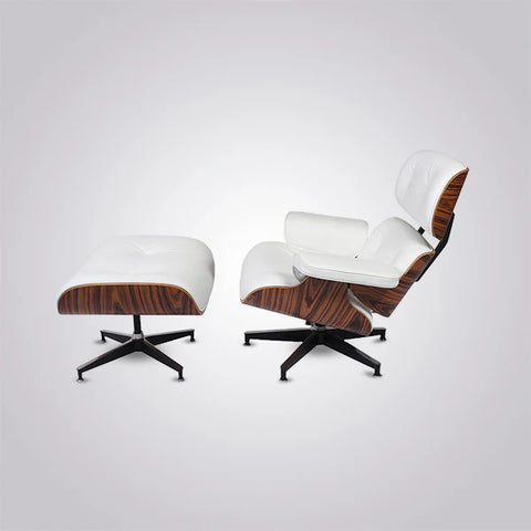 Eames Style XL Version Lounge Chair and Ottoman - Rosewood Black and White leather