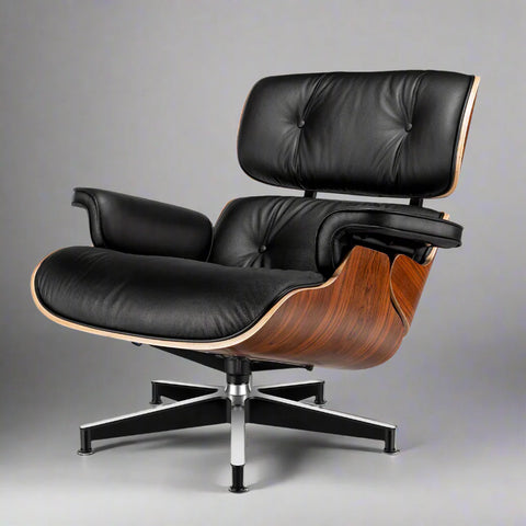 Eames Style XL Version Lounge Chair and Ottoman - Rosewood Black and White leather