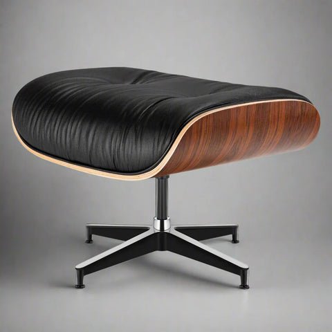 Eames Style XL Version Lounge Chair and Ottoman - Rosewood Black and White leather