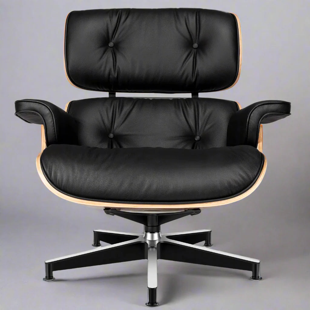 Eames Style XL Version Lounge Chair and Ottoman - Rosewood Black and White leather