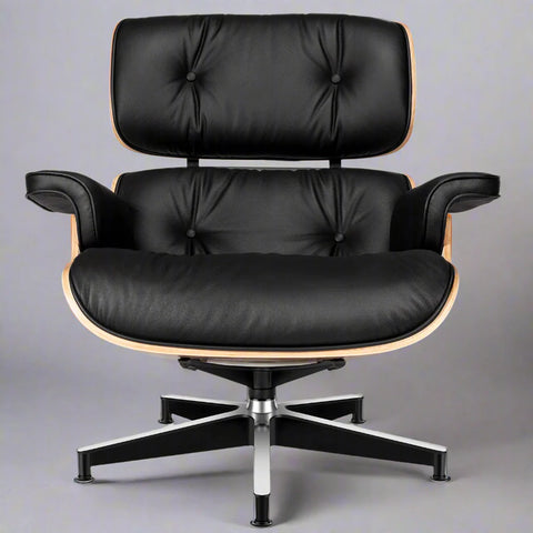 Eames Style XL Version Lounge Chair and Ottoman - Rosewood Black and White leather