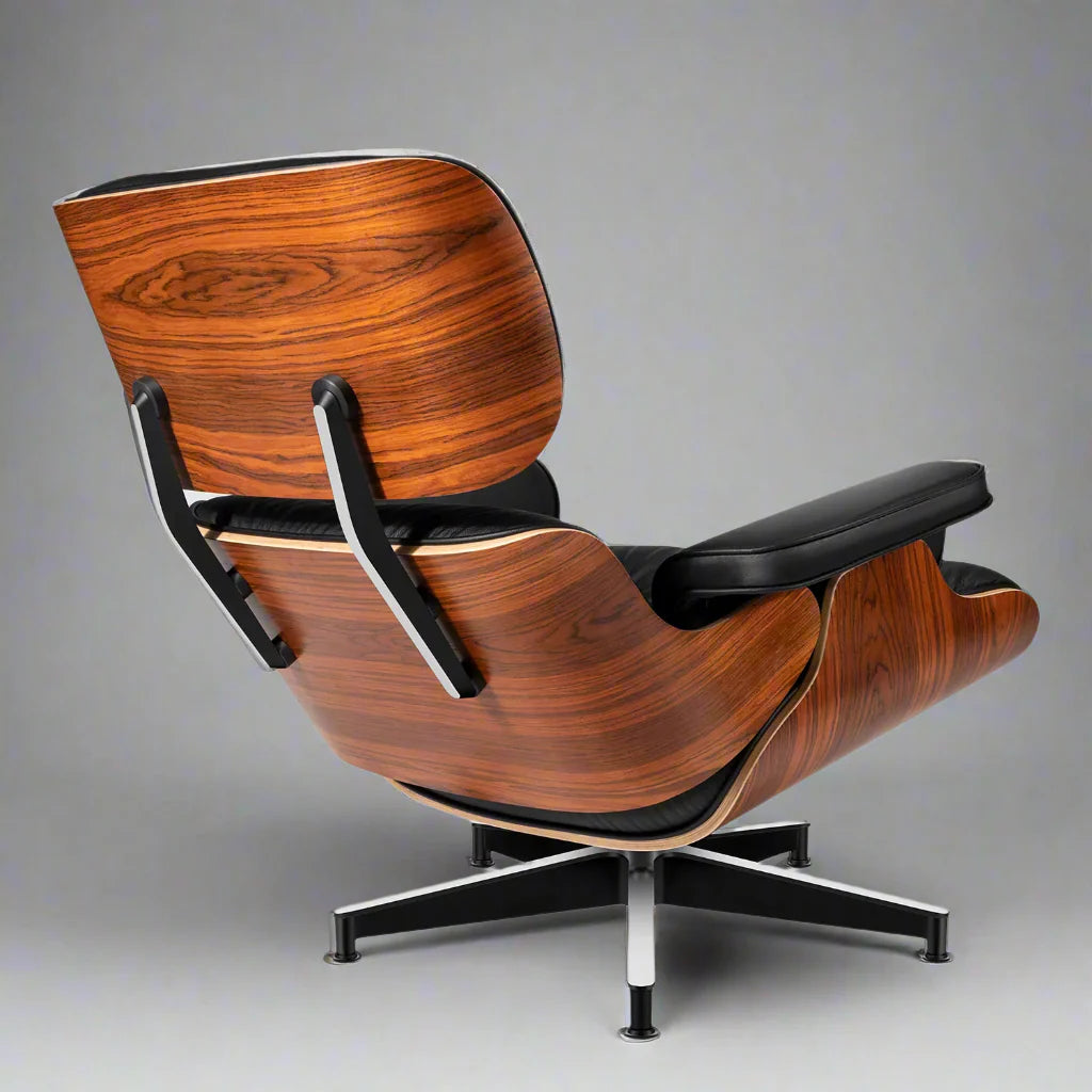 Eames Style XL Version Lounge Chair and Ottoman - Rosewood Black and White leather
