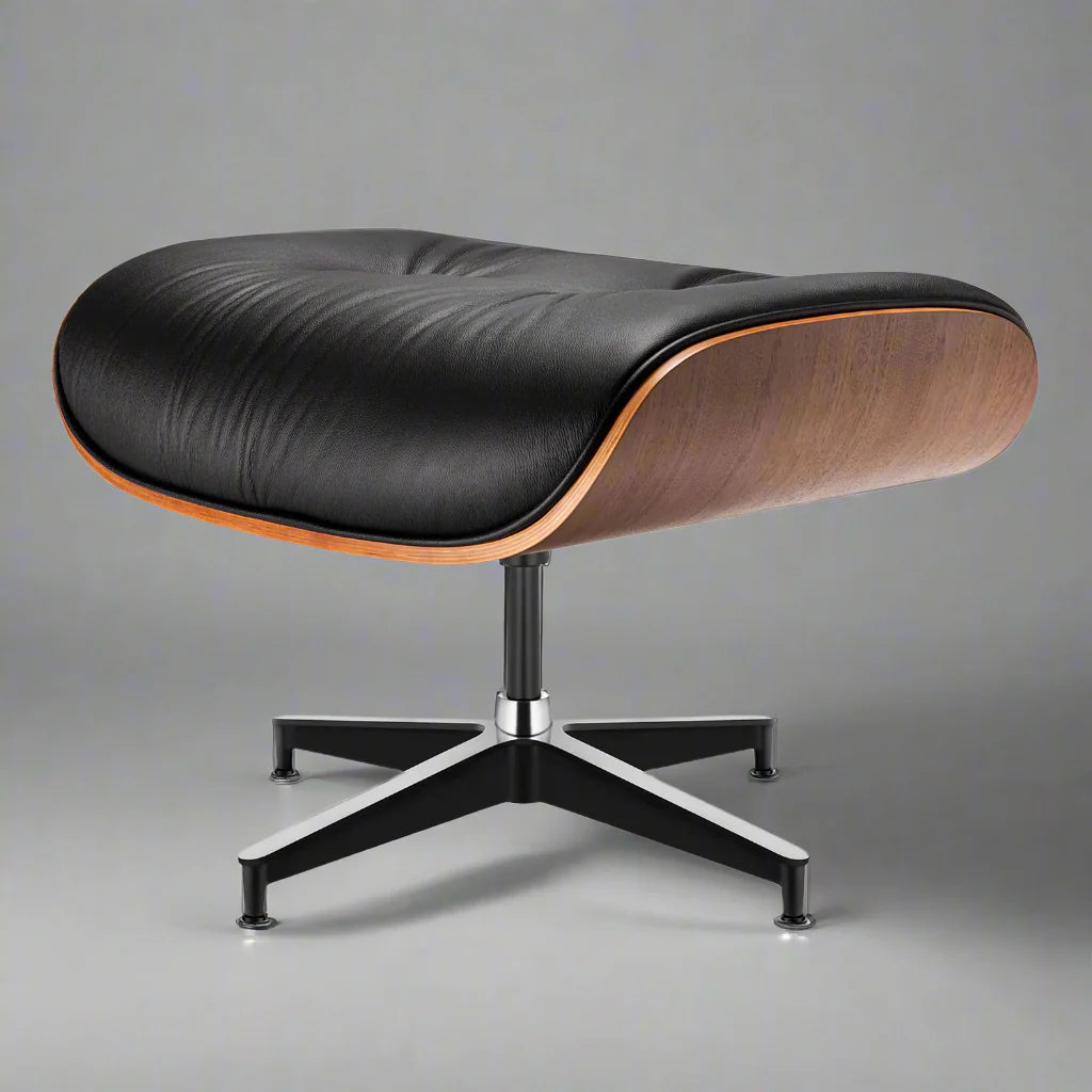Eames Style XL Version Lounge Chair and Ottoman - Walnut wood Black and White leather