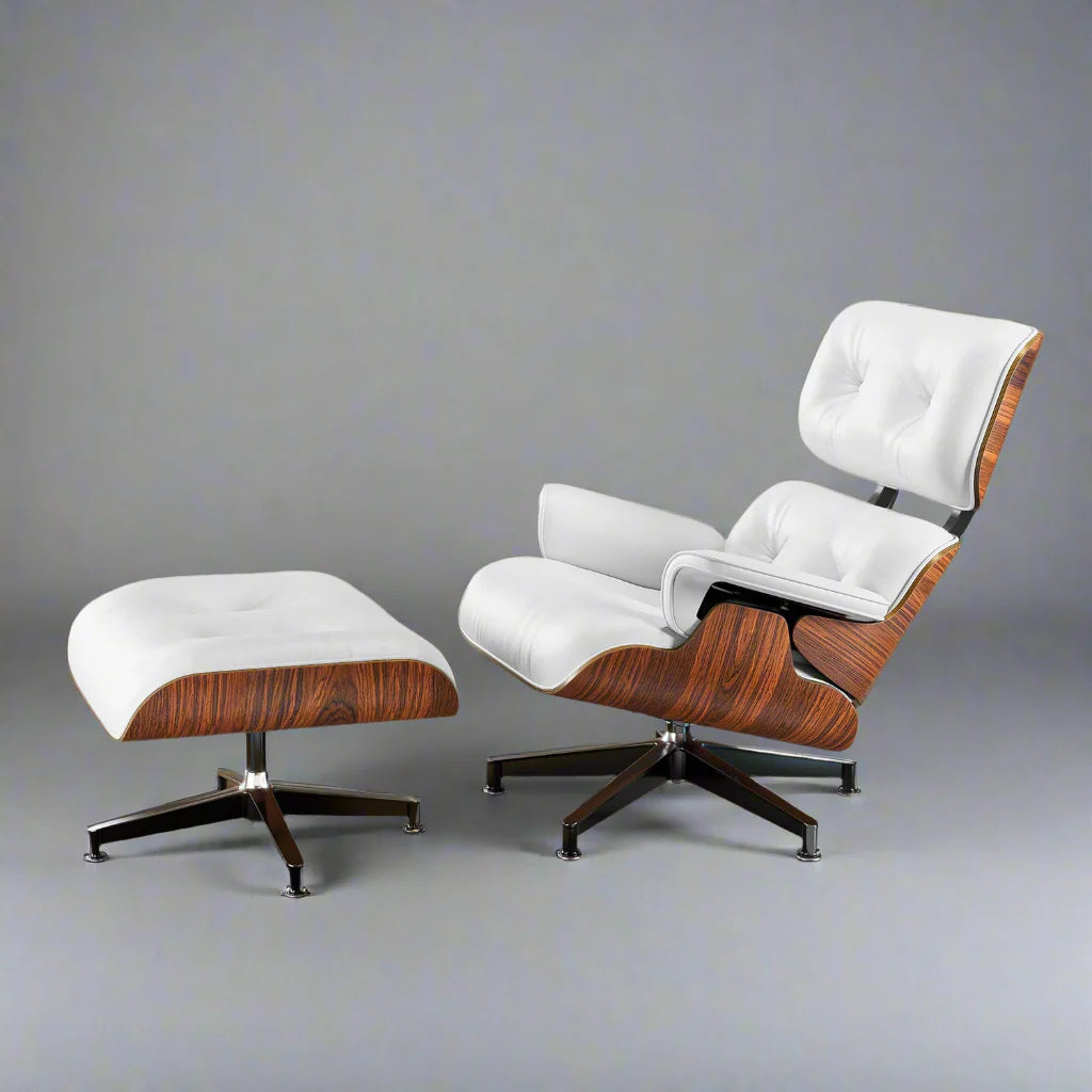Eames Style XL Version Lounge Chair and Ottoman - Rosewood Black and White leather