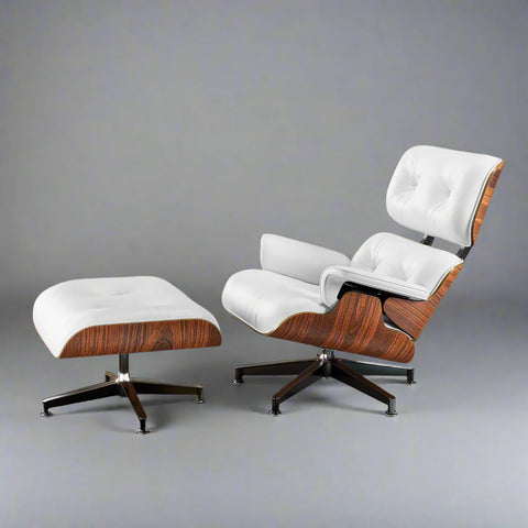 Eames Style XL Version Lounge Chair and Ottoman - Rosewood Black and White leather