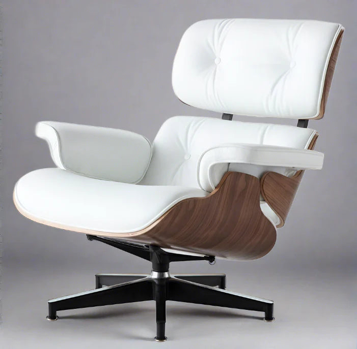 Eames Style XL Version Lounge Chair and Ottoman - Walnut wood Black and White leather
