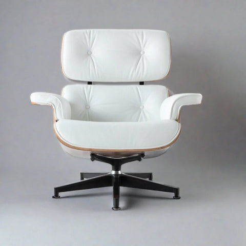Eames Style XL Version Lounge Chair and Ottoman - Walnut wood Black and White leather