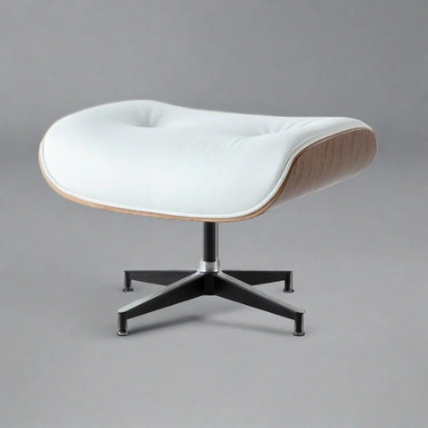 Eames Style XL Version Lounge Chair and Ottoman - Walnut wood Black and White leather
