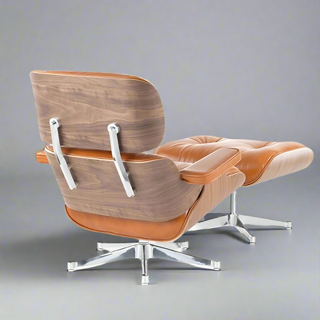 Mid-Century Modern Eames Lounge Chair & Ottoman Walnut Wood - Tan Brown