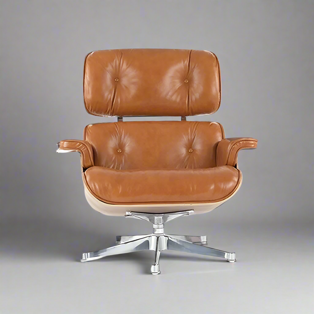 Mid-Century Modern Eames Lounge Chair & Ottoman Walnut Wood - Tan Brown