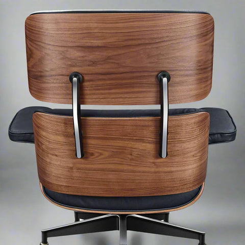 Eames Style XL Version Lounge Chair and Ottoman - Walnut wood Black and White leather