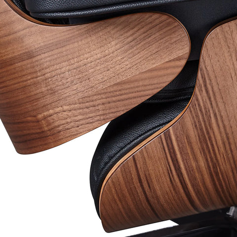 Eames Style XL Version Lounge Chair and Ottoman - Walnut wood Black and White leather