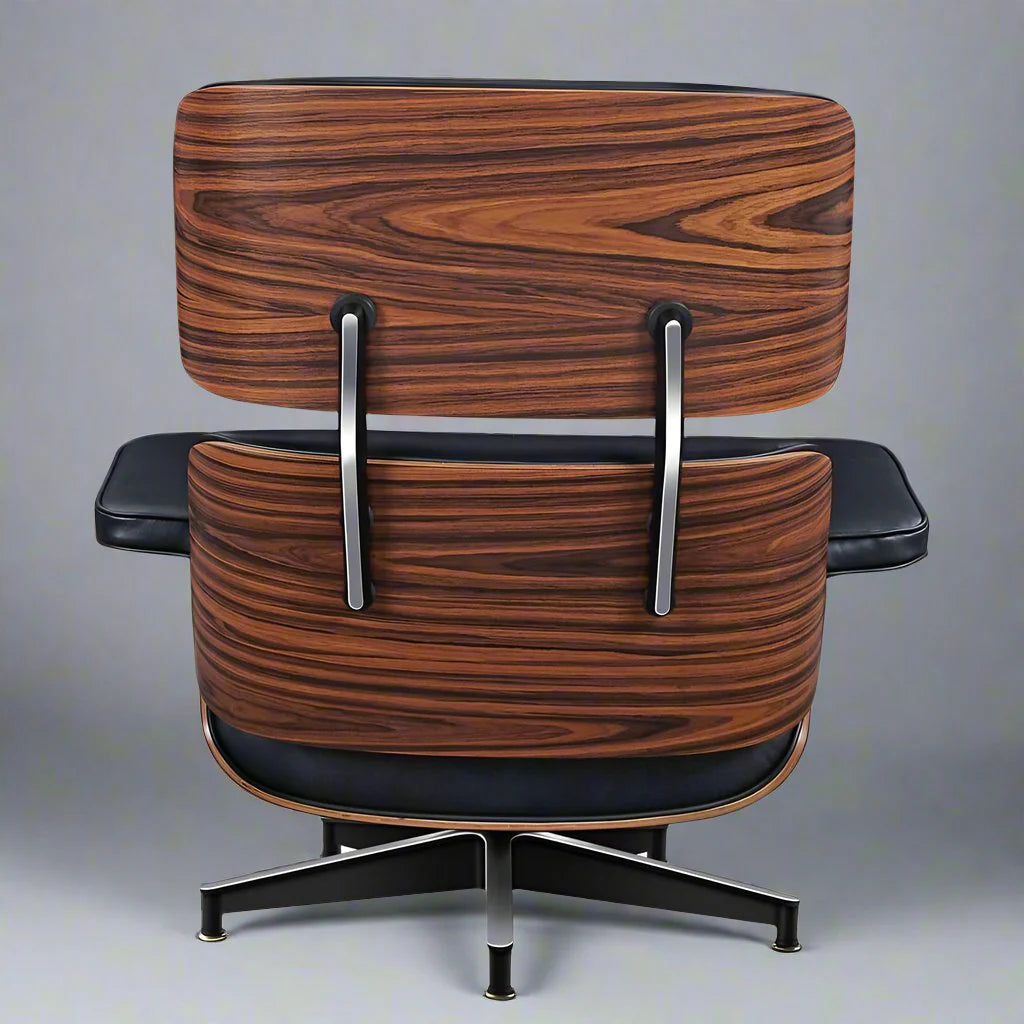 Eames Style XL Version Lounge Chair and Ottoman - Rosewood Black and White leather