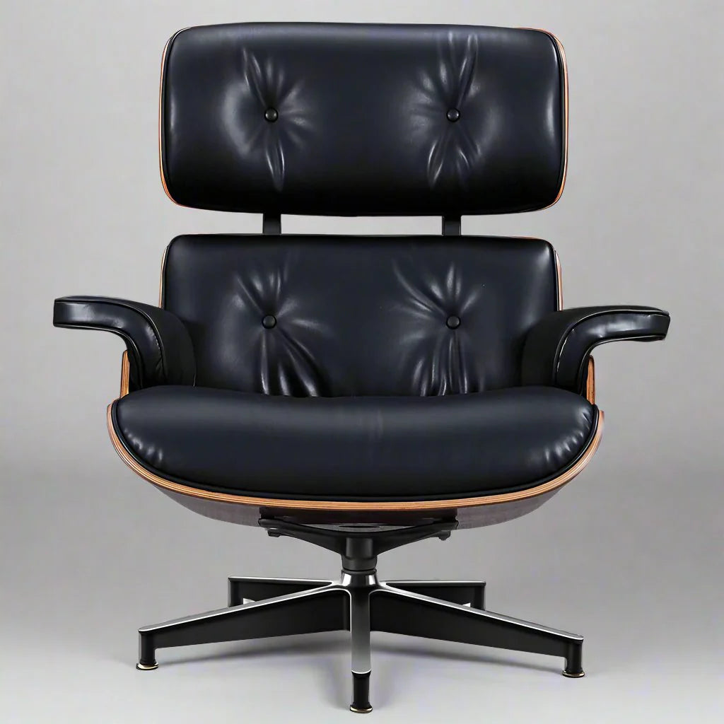 Eames Style XL Version Lounge Chair and Ottoman - Rosewood Black and White leather