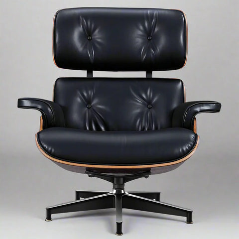 Eames Style XL Version Lounge Chair and Ottoman - Rosewood Black and White leather