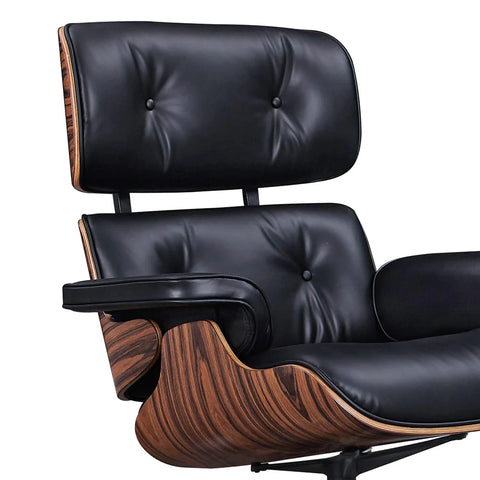 Eames Style XL Version Lounge Chair and Ottoman - Rosewood Black and White leather