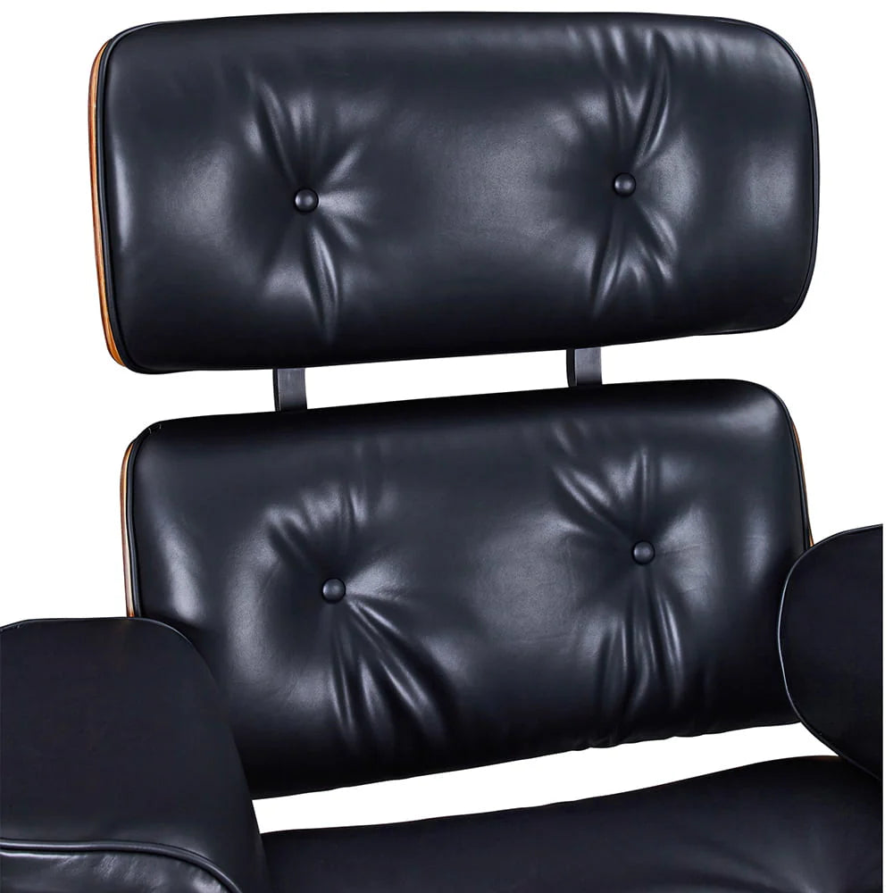 Eames Style XL Version Lounge Chair and Ottoman - Walnut wood Black and White leather