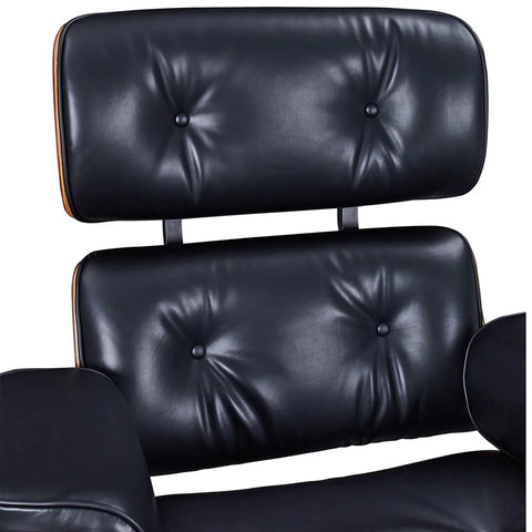 Eames Style XL Version Lounge Chair and Ottoman - Walnut wood Black and White leather