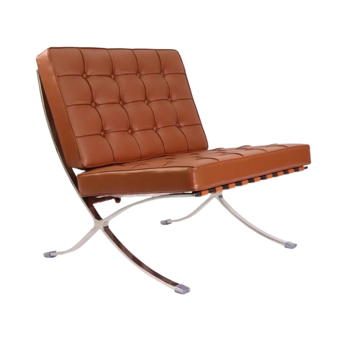 premium tan brown barcelona pavilion chair with ottoman - replica - Interior Furnishes