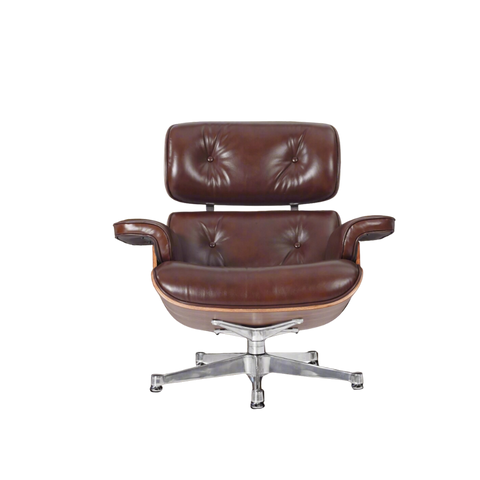 Classic Lounge Chair & Ottoman in Vintage Tan Waxed Leather and Walnut Finish