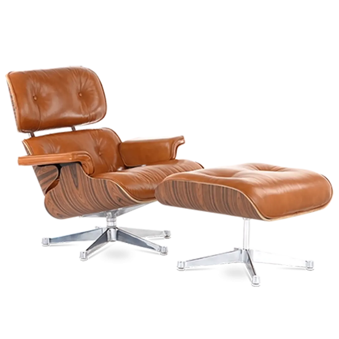 Iconic Design Charles Eames Lounge Chair & Ottoman – Rose Wood  Tan Brown