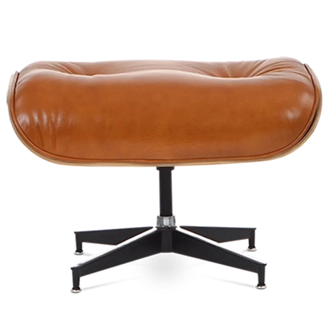 Eames Style Lounge Chair & Ottoman - Tan Brown Leather & Walnut Veneer