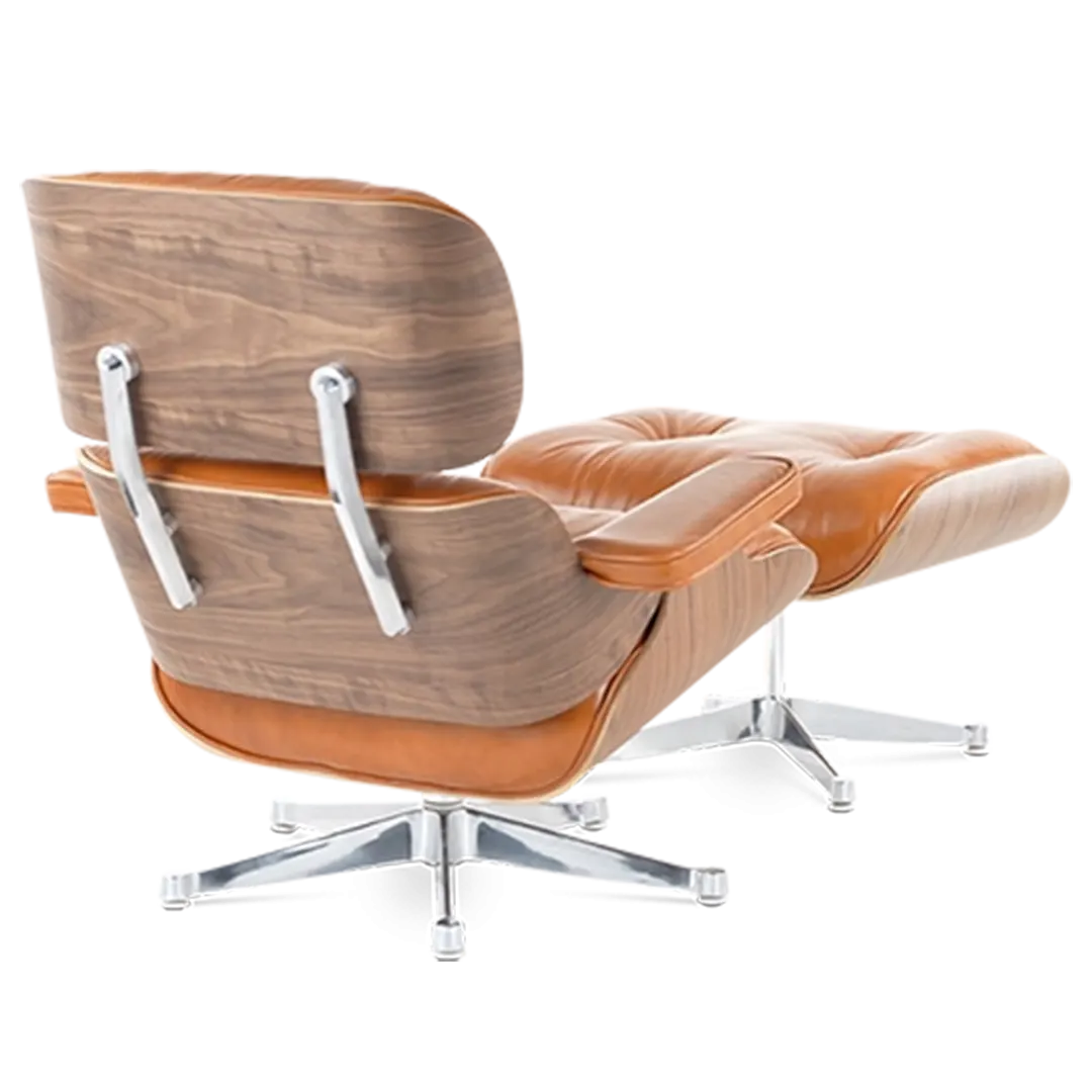 Eames Style Lounge Chair & Ottoman - Tan Brown Leather & Walnut Veneer