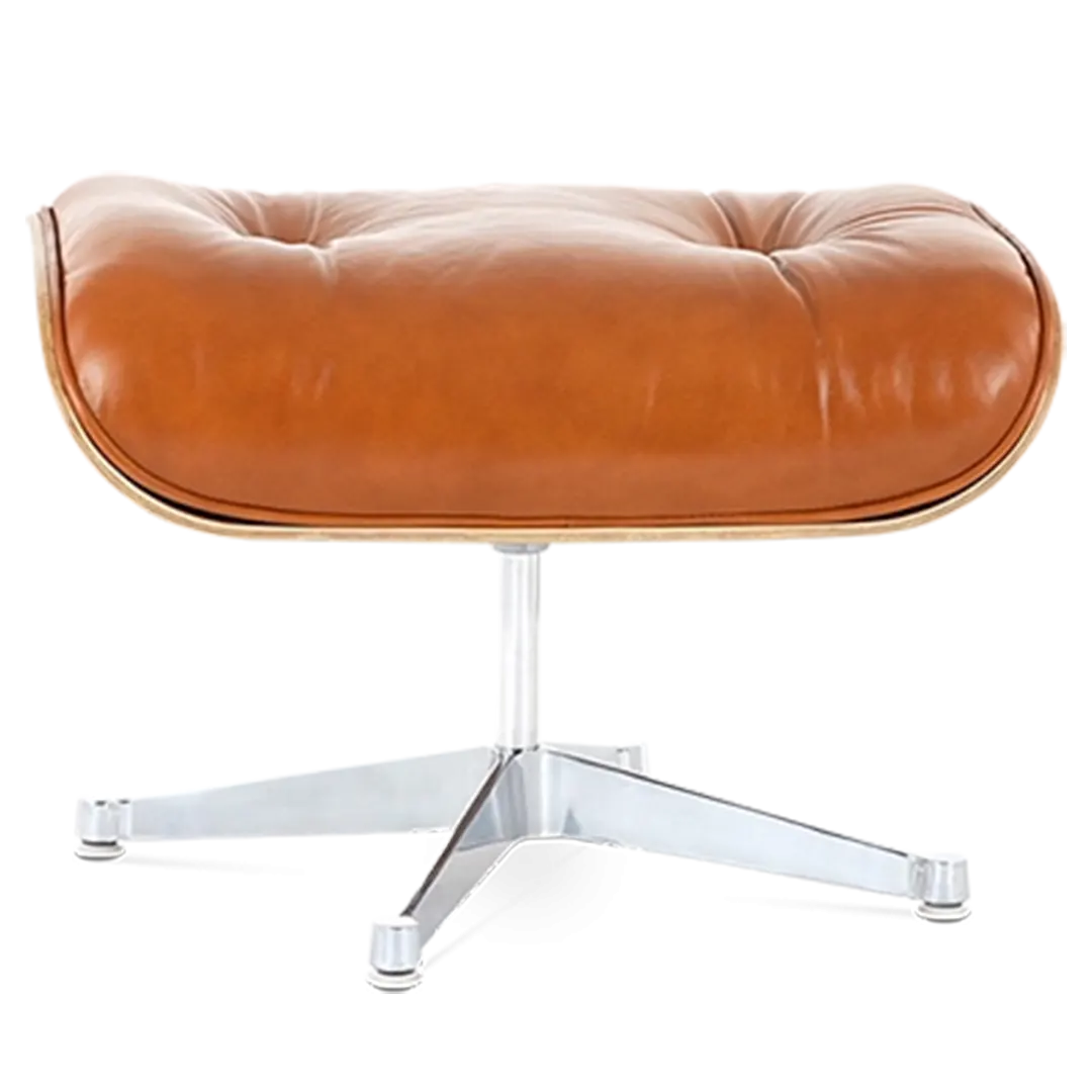 Eames Style Lounge Chair & Ottoman - Tan Brown Leather & Walnut Veneer