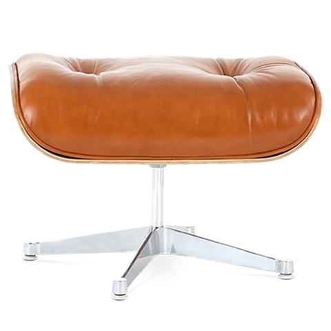 Eames Style Lounge Chair & Ottoman - Tan Brown Leather & Walnut Veneer