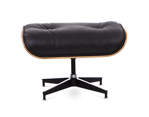 Designer Lounge Chair & Ottoman - Rosewood Veneer & Black Leather