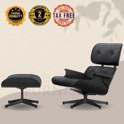 Iconic Design Charles Eames Lounge Chair Replica & Ottoman – Ebony Ash Wood and Leather