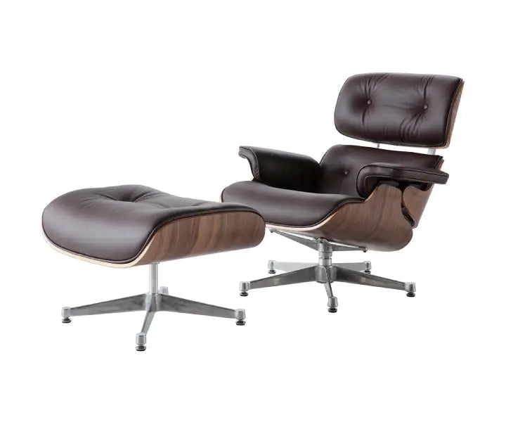 Eames Inspired Lounge Chair - Walnut Veneer & Dark Brown Leather | Classic Design for Your Home