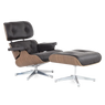 Eames Style Lounge Chair & Ottoman - Brown Leather, Walnut Veneer & Chrome Base