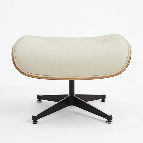 Eames Style Lounge Chair & Ottoman - Ivory White Leather, Walnut Veneer
