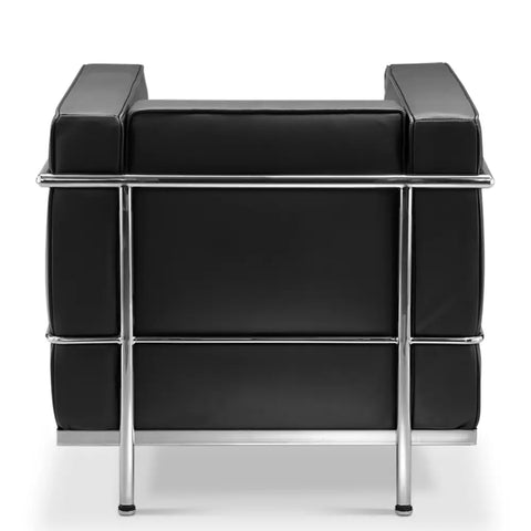 LC2 Style Armchair in Black Leather – 1 Seater Modernist Lounge Chair Inspired Design