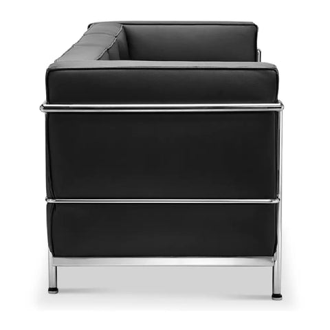 LC2 Style Armchair in Black Leather – 1 Seater Modernist Lounge Chair Inspired Design