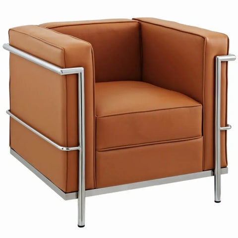 LC2 Style Armchair in Black Leather – 1 Seater Modernist Lounge Chair Inspired Design