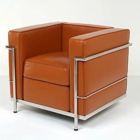 LC2 Style Armchair in Black Leather – 1 Seater Modernist Lounge Chair Inspired Design