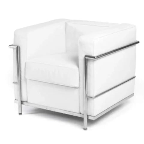 LC2 Style Armchair in Black Leather – 1 Seater Modernist Lounge Chair Inspired Design