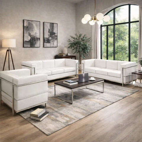 LC2 Style 2 Seater Sofa White – Modern White Leather Sofa Inspired Design