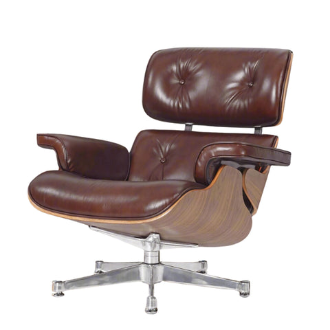 Classic Lounge Chair & Ottoman in Vintage Tan Waxed Leather and Walnut Finish