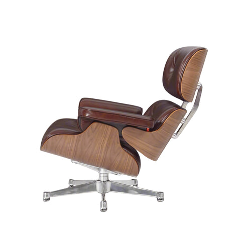 Classic Lounge Chair & Ottoman in Vintage Tan Waxed Leather and Walnut Finish